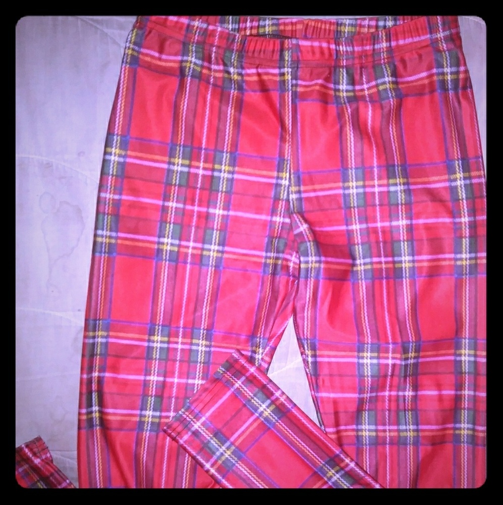 Red Plaid Patterned Leggings